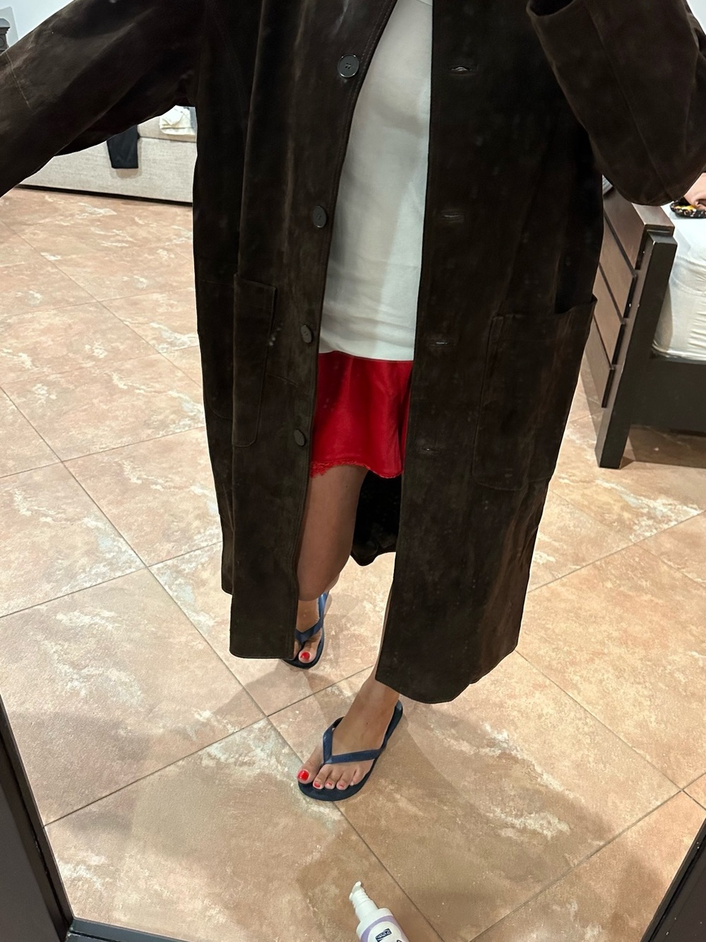 Zara Dark Brown Suede Long Leather Coat